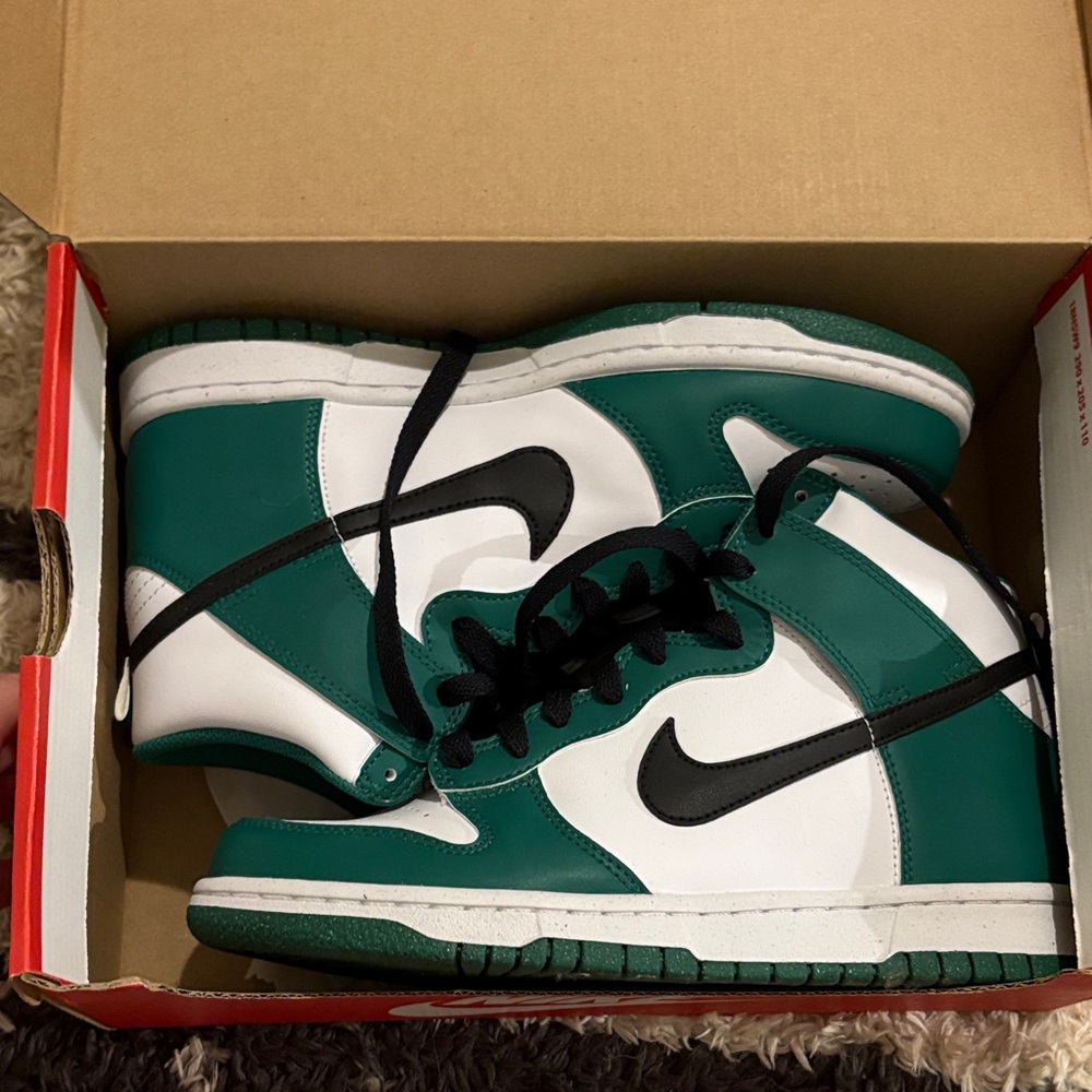 Nike Green and White High-Top Dunks